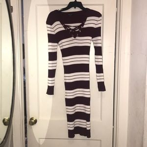 1x deep burgundy and white striped body con dress